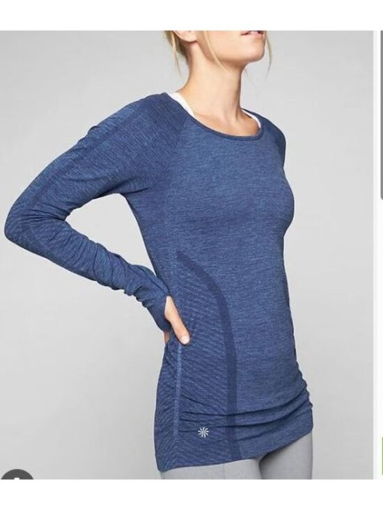 Athleta Tops - Athleta Women's Small Long Sleeve Speedlight Heather Blue Top Ruched Crewneck